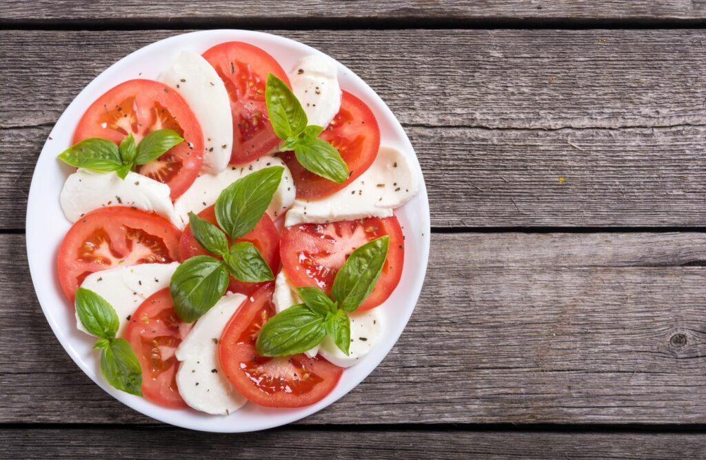 Food traceability Caprese salad with tomato and mozzarella 